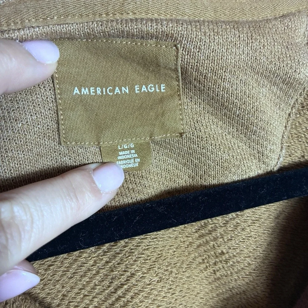 American Eagle Oversized Snap Neck Pullover Sweatshirt‎ Camel Tan Large Coastal